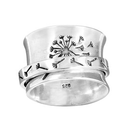 Edinber Dandelion Flower Ring for Women Romantic Fashion Jewelry Stress Anxiety Relief Wide Ring Meditation Ring Jewelry for Women Girls, Metal