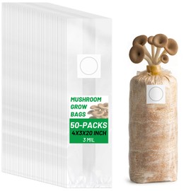 GREANER Mushroom Grow Bags 3 Mil, 4"x3"x20" Thick Autoclave Spawn Bags with Injection Port for Your Grain-50PCS