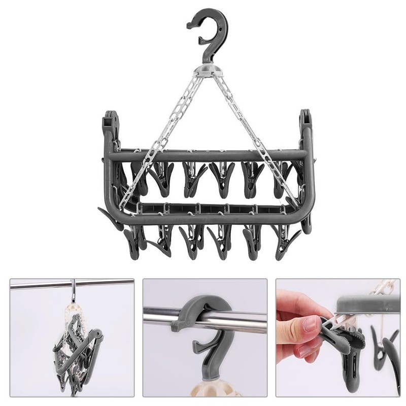 Klomveris 32‑Peg Folding Sock Drying Hanger,Rotatable Plastic Laundry Airer