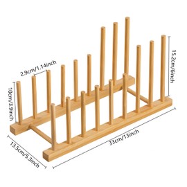HBlife Heighten and Widen Bamboo Dish Drying Rack Plate Bowl Cup Book Pot Lid Cutting Board Stand Drainer Storage Holder Organizer for Kitchen Cabinet