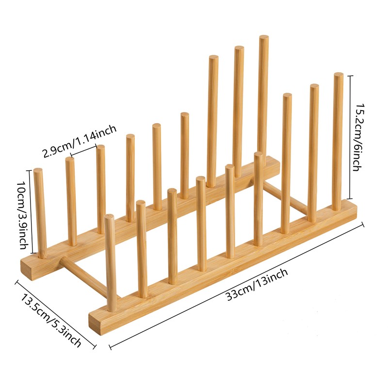 HBlife Heighten and Widen Bamboo Dish Drying Rack Plate Bowl