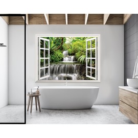 FLFK Fake Window Wall Sticker - Waterfall Faux Window Wall Mural for Wall Decor, Stick and Peel Wall Decals,32"x48",Set of 2 Sheets