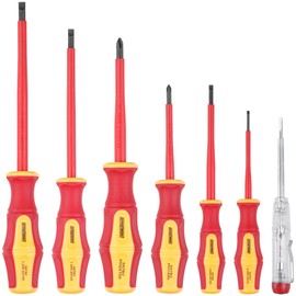 Effektwerk 7-pc Electricians Screwdriver Set, 4 Slotted & 2 Phillips Screwdrivers w/Voltage Tester, 1000V Insulated & VDE Tested Professional Tool Kit w/Magnetic Tips & Ergonomic Handles