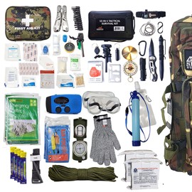 Vital 72 Hour Emergency Survival Kit for Family - Be Prepared for Hurricanes, Floods, Tornadoes or Other Disasters - 72 Hours of Food & Water for 2 Per Bag (Dark Camo)