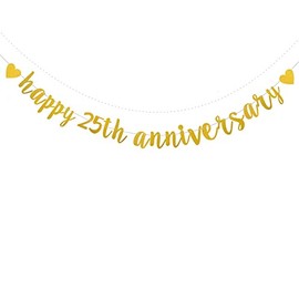 XIAOLUOLY Gold Glitter,Pre-Strung,Party Decorations Bunting Sign Backdrops,Happy 25th Anniversary