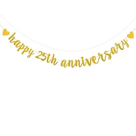 XIAOLUOLY Gold Glitter,Pre-Strung,Party Decorations Bunting Sign Backdrops,Happy 25th Anniversary