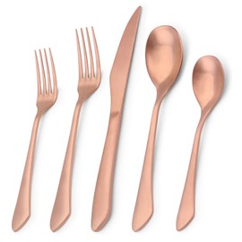 Matte Rose Gold Silverware Set, 20-Piece Stainless Steel Flatware Set, Kitchen Utensil Set Service for 4, Satin Finish Tableware Cutlery Set for Home and Restaurant, Dishwasher Safe