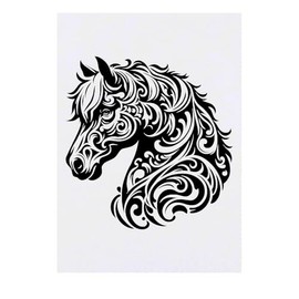 'Stylised Horse Portrait' Temporary Tattoo - Water Resistant, Skin-Safe, Non-Toxic Transfer (TO00074657)