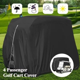 Unbranded Waterproof Golf Cart Cover Zipper 4 Passenger EZ GO Club Car Yamaha Elastic Hem