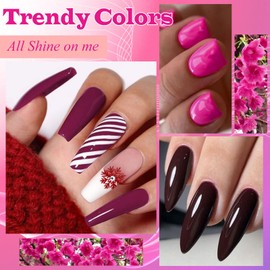 MEET ACROSS 12pcs Gel Nail Polish Set,Soak Off UV LED Lamp Gel Nail Polish Kit,Fashion Shimmer Nail Art Design Gifts for Women Manicure Salon (Purple Red)