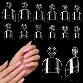 Kiiwah Pack of 240 Oval Short False Nail Tips Set, 12 Sizes Acrylic Half Cover Fake Nail Tips, Artificial Nails for Sticking with Handle for Women, Salon, DIY, Art, Manicure