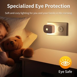 YzzYzz Night Light Socket with Motion Sensor and Twilight Sensor, LED Backlit Night Light, Brightness, Dimmable, for Children's Room, Bedroom, Stairs, Hallway, Pack of 2