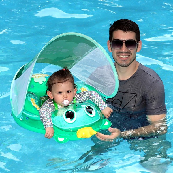 Swimbobo Baby Pool Float Inflatable Transparent Monster Infant Swim Float with Cloth Safety Seat Pool Toys for Kids 6-36 Months (Green)