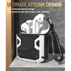 Koaichi Compatible with AirPods Case, Full-Body Rugged Hard Shell Protective Case Cover with Keychain Designed for AirPods 1st & 2nd, Black/White