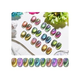JODSONE 12 Bottles Cat Eye Gel Nail Polish Set with Magnets Stick, Coral Sea Cat Eye Sparkling Soft