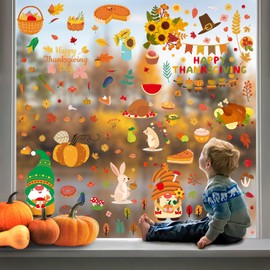 Bloss Thanksgiving Fall Window Clings for Glass Windows,9 Sheets 153Pcs Fall Windows Stickers Decals for Kids, Autumn Window Clings for Fall Decorations,Gnome Stickers for Thanksgiving Decor