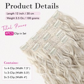 REECHO Clip in Hair Extensions, 4PCS Hair Extensions 12" Short Curly Wavy Blonde hair extensions Invisible Lace Weft Natural Soft Hairpieces for Women – Platinum Blonde