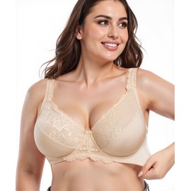 EVES LACE Ultra Soft Lace Bras for Women, Full Coverage Bras for Women, Lifting Comfort Minimizer Bras for Women 42D Cornsilk