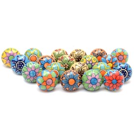 Eleet Assorted Ceramic Cabinet Knobs - Vintage Cabinet Cupboard Door & Drawer Pulls Chrome Hardware (Ceramic Knobs Set of 20, Multicolor)