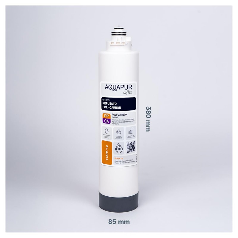 AQUAPUR COFLEX WF-R275, Filtro de Repuesto Poli-Carbón, 5 Micras, Etapa
