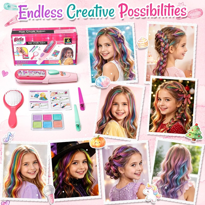 Hair Chalk Set for Girls, 6 Colour Pads with Applicator,