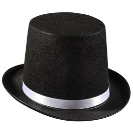 Dress Up America Black Felt Top Hat with Silver Piping Costume Accessory for Magician Gentleman