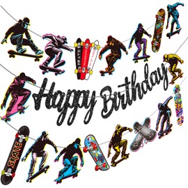 Skateboard Birthday Banners Skateboard Birthday Party Supplies 2Pcs Skateboard Themed Banners Skateboarder Party Decorations for Sports Skating Baby Shower Decor