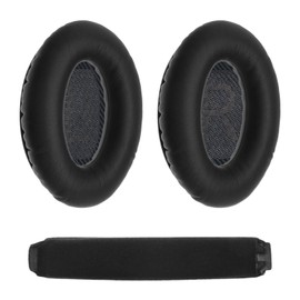 EMSea 1 Pair Black Headphone Replacement Ear Pad with Headband Ear Cushion in Protein Leather Compatible with Bo-se QC35 QC35ll Headphone