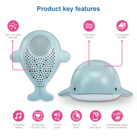 VTech Communications BC8312 Wyatt The Whale Storytelling Baby Sleep Soother with a White Noise Sound Machine Featuring; 10 Stories, 10 Ambient Sounds & 10 Calming Melodies with Glow-on-Ceiling