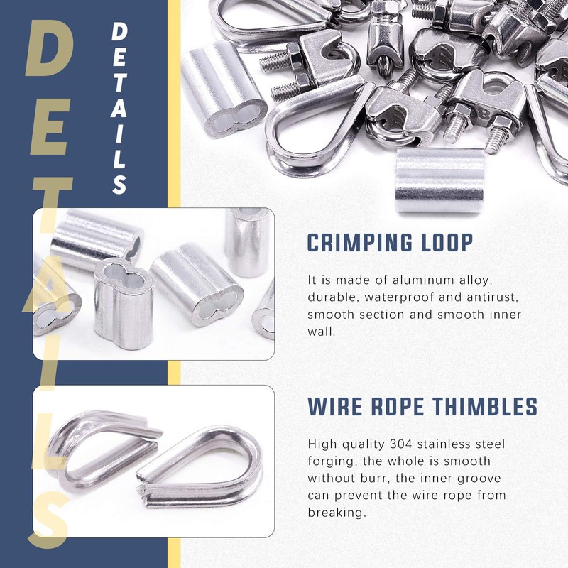 Glarks 24Pcs M8 Wire Rope Cable Clip Clamp with Cable