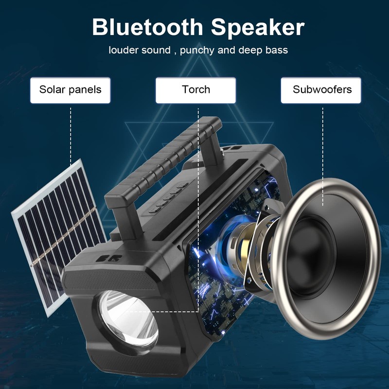 ABEAUROOSE Outdoor Solar Bluetooth Speaker with Emergency Flashlight, FM Radio