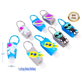 KINIA 8 Pack Empty SPACE Kids Hand Sanitizer Travel Size Holder Keychain Carriers ~ 8-1 fl oz Flip Cap Reusable Portable Empty Bottles (8-Variety Pack SPACE)