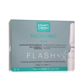 MartiDerm Flash Ampolletas Faciales hidratantes efecto antifatiga inmediata. Ácido Hialurónico + Silicio + Proteínas tensoras. Disimula arrugas e imperfecciones al instante - 5 ampolletas