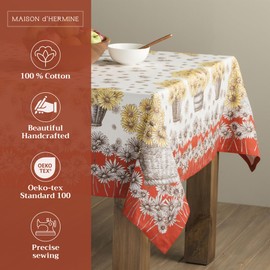 Maison d' Hermine Bagatelle 100% Cotton Tablecloth Kitchen Dining Table Cloth for Square Tables Farmhouse Tabletop Cover for Parties, Wedding Use Thanksgiving/Christmas (54"x54")