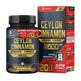 8in1 Ceylon Cinnamon Supplement Extract - 11600Mg Blended from Berberine, Turmeric, Ginger, Gymnema Sylvestre & More - 180 Capsules for 3-Month Supply - Heart Health, Brain, & Immune Support