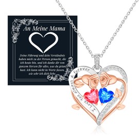 FANCIBAND Mother's Day Gift Mum Necklace Women's Silver 925 Necklace Women Gift for Women Gifts for Mother's Day Birthday Christmas Anniversaries, Roses in Heart Shape with Zircon, Sterling Silver, No