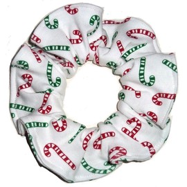 Candy Canes Red and Green Knit Fabric Hair Scrunchie Scrunchies by Sherry