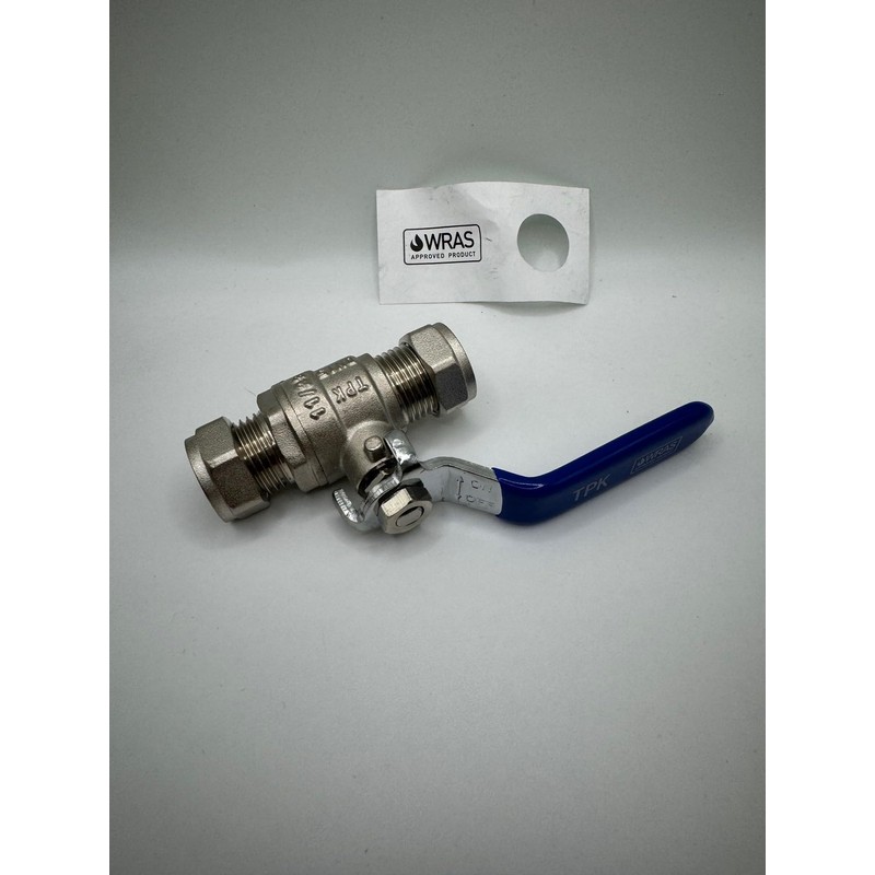 15mm Lever Ball Valve with Blue Handle, WRAS Approved,Compression Ends,