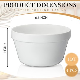 Blushtier 4 Pieces Ceramic 1 Liter Pudding Basins White 6.5 Inch Christmas Pudding Mold Bowls for Steaming Ovenproof Durable and Sturdy Porcelain Steamed Plum Pudding Basin Bowl Easy to Clean