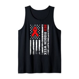 Vintage Drug Free Shirt American Flag Line Red Ribbon Week Tank Top