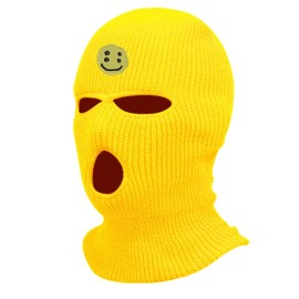 I'm Different Smiley Face Three Hole Mask Embroidered Ski Mask Full Face Cover Knitted Embroidery Warm Graphic Balaclava (Gold)