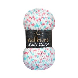 Wollbiene Softy Colour 100 g Chenille Wool Knitting Wool, Multicoloured, 100 g Wool Super Bulky (117 White Pink Petrol)