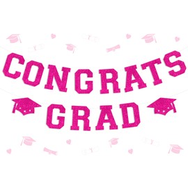 Wonmelody Graduation Decorations Hot Pink Congrats Grad Banner with Cap We are So Proud of You Graduation Banner Class of 2025 Decor for 2025 Senior High School College Graduation Party