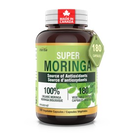 Herba Herba Organic Moringa Capsules - 1000mg Per Day | 180 Moringa Leaf Capsules | Made in Canada | 500mg of Pure Moringa Powder per Capsule
