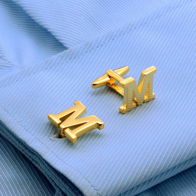 A-Z Initial Cufflink for Men, Classic 18k Gold Silver Black