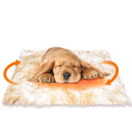 Self Warming Dog Mat, Faux Fur Dogs Bed Cover, Thermal Extra Warm Kennel Cat Mat, Self Heating Pet Crate Pad, Area Rugs, Waterproof, Anti-Slip, Washable Dryable, Indoor&Outdoor(YellowTips, M 30"x36")