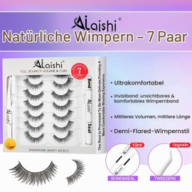 AILAISHI Cat Eye Eyelash Strips, 7 Pairs of Fake Eyelashes with Bond, Seal and Tweezers, Thin Band Waterproof - For a Lifted Look