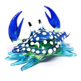 ZOOCRAFT Glass Animals Crab Figurine Blue Hand Blown Painted Art Miniature Coastal Decor Style Spirit Animals