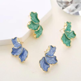 Gold Flower Earrings for Women Large Flower Stud Earrings Geometric Statement Earrings Chunky Floral Earrings Birthday Party Jewelry Gift for Women Girls (green)