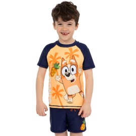 Bluey Boys Swimming Costume, Bingo Kids Rash Vest and Shorts Set, Boys Swim Shorts and Top Set, Orange 5-6 Years